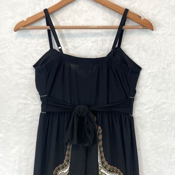 Vintage Sundress Maxi Black Slinky Sleeveless Snap Paisley Y2K Small - Picture 9 of 10